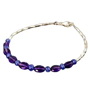 RRJEWELZ Amethyst & Tanzanite bracelet for men & women - 3-7mm Round & Oval Faceted beads - 7 Inch with Silver plated clasp – Healing, Fashion, Gift, Spiritual, Yoga|LCBR_RR_06782