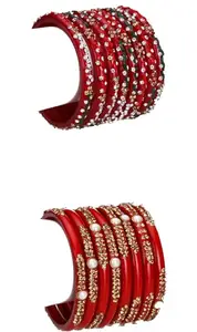 Somil Combo Of Wedding & Party Colorful Glass Bangle/Kada, Pack Of 20, multi,red