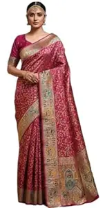 Glory Sarees Women's Kashmiri Pashmina Pure Silk Meenakari Woven Saree With Blouse Piece (Pashmina_Silk101_Parent)