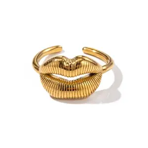 Dorada Jewellery Celebrity Inspired Latest Trendy Stylish Gold Plated Adjustable Lip Shaped Ring for Women and Girls