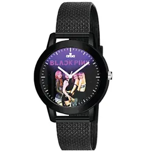 AROA Watch for Womens with Music Blackpink K-Pop Model :552 in Black Metal Type Rubber Analog Watch Purple Dial for Women Stylish Watch for Girls