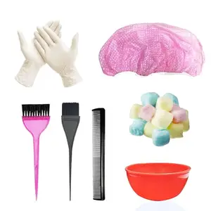 BlackLaoban Dye Brush Large & Small 2PCS, 1X Reusable Elastic Shower Cap, 1X Comb And 1X Gloves For Hair Dyeing and Bleaching With Free Cotton Balls Pink (Pack Of 7)