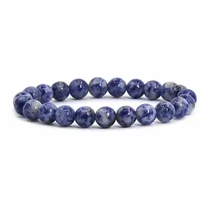LKBEADS Natural Blue Spot Jasper 8mm Round Shape Smooth Cut Beads Stretchable Bracelet for Men & Women.|STBR_RR_02262_7.5