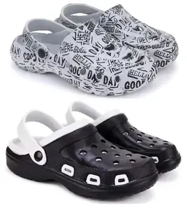 Pampy Angel Combo Pack of 2 Slipper/Flip Flops/Slides/Clogs/Sandals for Men,(Cl-Guday-Grey,Cl-Shell-Black),7 (UK/India)