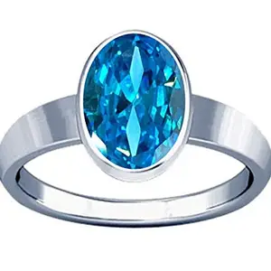 Ramneek Jewels 6.25-6.50 Ratti Aquamarine Beruj Gemstone Silver Plain Design Ring For Men & Women