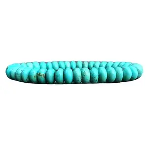 RRJEWELZ Natural Baja Turquoise Rondelle Shape Smooth Cut 8mm Beads 7.5 inch Stretchable Bracelet for Healing, Meditation, Prosperity, Good Luck | STBR_01135