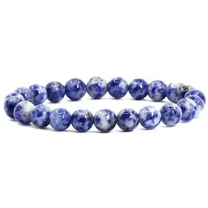 RRJEWELZ Natural Blue Spot Jasper Round Shape Smooth Cut 8mm Beads 7.5 inch Stretchable Bracelet for Healing, Meditation, Prosperity, Good Luck | STBR_02262