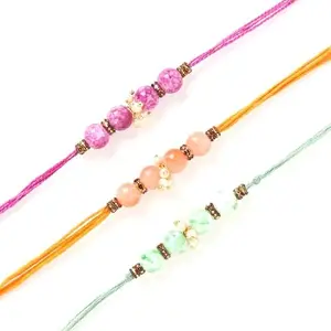 Floweraura Raksha Bandhan Celebrations Set of 3 Florescent Beaded Rakhi Trio Bracelet Set with Roli - Rakhi for Brother, Bhai, Kids, Cousins & Raksha Bandhan Gift