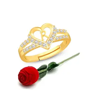Lila Valentine Ring Heart Alphabet 'R' Promise Propose Engagement Wedding Anniversary Brass, Stainless Steel, Copper, Alloy Cubic Zirconia Gold Plated Ring (BZR_HC352RsePckGld(R) AlpHrtRng(M01)_Prnt)