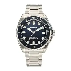 Titan Zero Hour Diver's Certified 500m Automatic Analog with Blue Dial Silver Titanium & Blue FKM Strap Watch for Men - 10071KM01