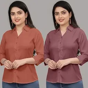 Formal Cotton Blend Shirt for Women with 3/4 Sleeve for Casual Wear Combo of 2