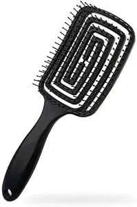 BIZWIZ ORBIT HOUSE Hair Brush, Curved Vented Brush Faster Blow Drying, Professional Curved Vent Styling Hair Brushes for Women, Men, Paddle Detangling Brush for Wet Dry Curly Thick Straight Hair (BLACK)
