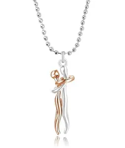 Uniqon Rose-Gold & Silver Forever Love Couple Hugging Embrace Statement Promise Affectionate Hug Me Locket Pendant Necklace Chain For Valentine's Day Matching Relationship