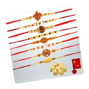 Poorak Religious Assorted 8 Rakhi Combo with Soan Papdi – Raksha Bandhan Gift Set