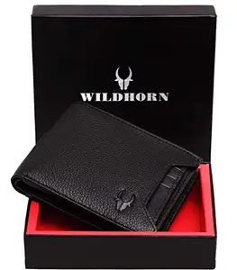 WildHorn Men's Leather India Black Wallet (MD100 BLACK2+TIE)
