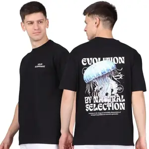 WILD ELEPHANT Trendy Back Printed Oversized Round Neck T-Shirt for Men Black