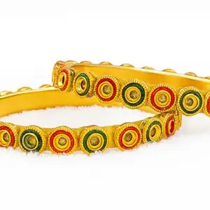 Traditional Gold Plated Meenakari Bangles for Women & Girls – Red Green Designer Kada Set (2 Pieces) (2.8)