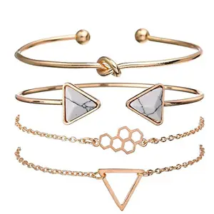 Shining Diva Fashion Set of 4 Multilayer Charm Bangle Gold Plated Bracelet for Women and Girls (Golden) (10695b)