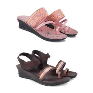 Kashwi Enterprises Women's Comfortable Sandal,Casual Lightweight Sandal for Everyday Wear | BTR- (2-Combo)-1963-OO8