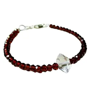 LKBEADS Garnet With Herkimer Diamond bracelet with Silver clasp - 4-5x8mm Rondelle & Fancy beads- Faceted Cut -7 Inch Bracelet– Healing, Fashion, Gift, Spiritual, Yoga|LK_STACK_07701