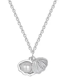 Utkarsh Silver Valentine's Day I Love You Romantic Engraved/Studded Crystal AD Diamond/Nug Stone Beads Locket Pendant Charm Necklace With Clavicle Chain For Girl's And Women's