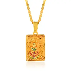 DULCI Gold Plated Brass Square Shape Jai Shree Shyam Engravable Khatu Shyam Ji Pendant Necklace