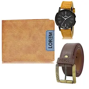 LOREM Watch-Artificial Leather Belt & Wallet Combo for Men (Fz-Lr19-Wl11-Bl02)