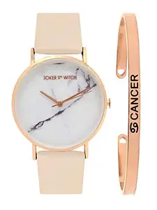 Joker & Witch Leather Hannah Cancer Analog Watch Bracelet Gift Set For Women, White Dial, Pink Band