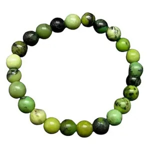 RRJEWELZ 8mm Natural Gemstone Chrysoprase Round shape Smooth cut beads 7.5 inch stretchable bracelet for men. | STBR_RR_M_02747