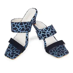 MEHNAM Blue Cobra Printed Heel Sandal for Women with Synthetic Upper and Resin Sole
