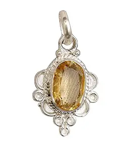 RUDRADIVINE Yellow Sapphire Pendant in Silver/Yellow Sapphire Stone Certified Loose Precious Pukhraj Gemstone 7.25 Ratti Gemstone and Pure Silver Guaranteed