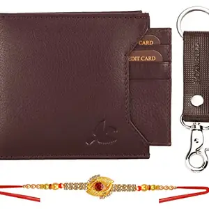 HORNBULL Rakhi Gift Hamper for Brother - JOR Brown Men's Leather Wallet, Keyring and Rakhi Combo Gift Set for Brother