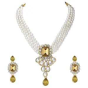 Peora Gold Plated Crystal Kundan Necklace with Drop Earrings Jewellery Set for Girls & Women