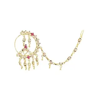 Sherly Fashion Cubic Zirconia Brass Nathiya | Traditional Indian Nose Ring for Womens | Elegant & Ethnic Jewelry | Yellow Pink