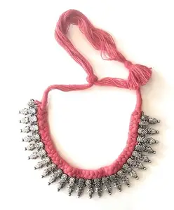 Ritzy Antique German Oxidised Designer Necklace For Women & Girl With Adjustable Red Dori