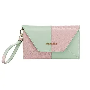 Monadaa Stylish Faux Leather Pink + Green Carmen Wallet Bag for Women/Girls