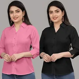 Formal Cotton Blend Shirt for Women with 3/4 Sleeve for Casual Wear Combo of 2