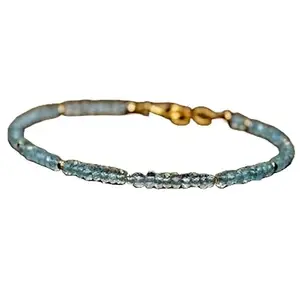 Gems_Hub Aquamarine Bracelet with Silver Clasp – 3mm Rondelle Beads – Faceted Cut – Adjustable – Healing, Fashion, Gift, Spiritual, Yoga|FIZA_LINK_00721