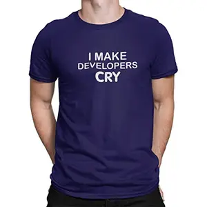 DUDEME I Make Developers Cry T-Shirt, 100% Cotton T-Shirts for Programmer, Coding, Developer, Software Mens, Round Neck T Shirts for Women, Half Sleeve Tshirt for Men (Navy, Large)