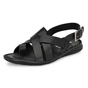 HITZ Men's Black Leather Toe Ring Sandals with Buckle Closure - 8
