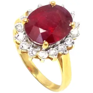 Rajasthan Gems Ring 925 Sterling Silver Yellow Gold Rhodium Natural Precious Red Ruby Manik Gem Stone Gemstone & Real Diamonds Diamond Women Handmade Gift k771