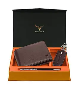 NAPA HIDE Leather Wallet, Keychain & Pen Combo for Men.