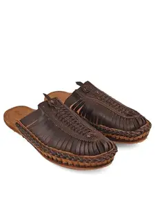 WalkStalk Mens Handcrafted Genuine Leather Casual Slip-on Mules (Dark Brown, UK - 10)