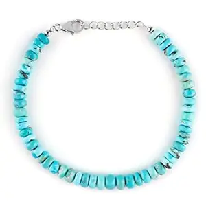 RRJEWELZ Turquoise Rondelle Beaded Bracelet – Smooth 3-3.5mm Blue Stones with Silver Lock – 7 Inch Adjustable link Bracelet for Men & Women|LCBR_RR_06480