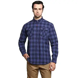 Royal Enfield Men's Checkered Regular Fit Shirt (A20SHAW20007BL002_Blue M)