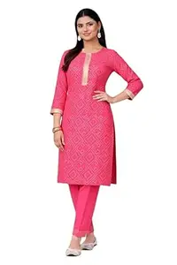 Womens Straight Rayon Bandhej Printed Kurti Pant Set Ethnic Wear, Casual & Festive