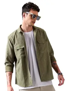 Beyoung Pickle Green Suede Urban Shirt for Men