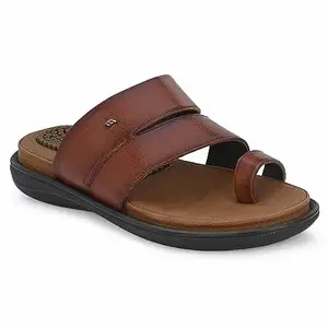 egoss Sweet Pain Premium Genuine Leather Slipper Sandals for Men (Tan-9)-BA-5082