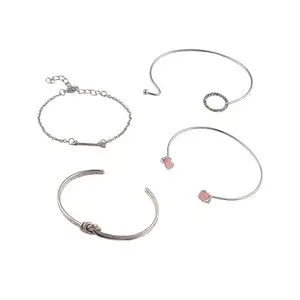 SOHI Women's The Duello Multi-Layer Bracelet For Casual Wear | Metallic Silver Colour | Alloy Material | Adjustable Closure | Artificial Stone Bracelet| Multi-Layer Bracelet For Women & Girls