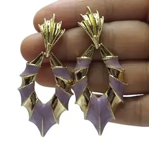 Korean Style Elegant Drop Earrings, Gold-Toned Purple Leaf Design, Fashion Jewellery